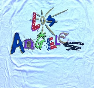 Vtg 90s Los Angeles T Shirt Single Stitch Gold Glitter Palm Tree Streetwear L - Picture 1 of 5