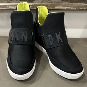 DKNY Womens Black Scuba Slip On Sneaker Hidden Wedge Heel Ankle Boot Size 7.5M - Picture 1 of 9