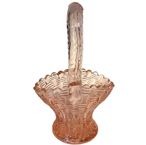 GLASS BRIDES BASKET PINK 5 3/4" Basketweave Vintage - Picture 1 of 5