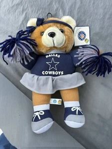 Dallas Cowboys Cheerleader Teddy Bear Vintage 1999 Outfit Bow Pom Poms NFL Plush - Picture 1 of 9