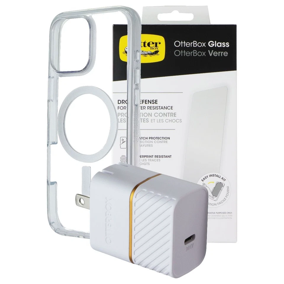 Protección OtterBox + Kit de alimentación para MagSafe para iPhone 16 Pro Max - Transparente/Blanco Foto 1 de 4