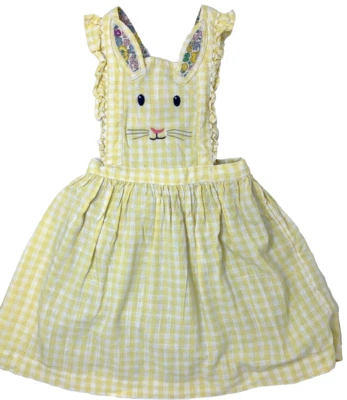 Nuevo con etiquetas Vestido Delantal Mini Boden Niñas 5 6 Amarillo Cuadros Conejito de Pascua Volantes Foto 1 de 4