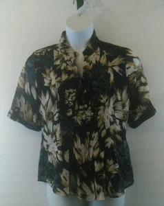 Coldwater Creek Floral Print Blue Medium Convertible Sleeve Lined Bodice Blouse - Picture 1 of 9