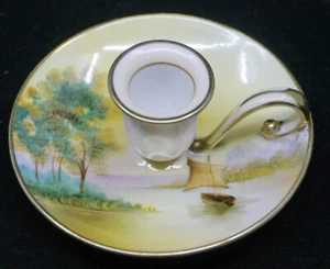 NORITAKE HAND PAINTED NIPPON PORCELAIN CANDLE HOLDER, LANDSCAPE SCENE, HANDLE - Picture 1 of 5