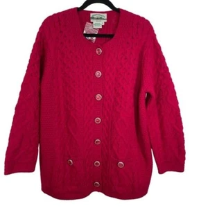 Aran Crafts NWOT Women's Ireland 100% Merino Wool Cardigan Size XL Crimson Color - Picture 1 of 9