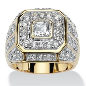 18K GOLD EP MENS PRINCESS CUT DIAMOND SIMULATED DRESS RING sze 7 - 14 you choose - Picture 1 of 1