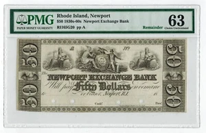 c1830s Newport Rhode Island NEWPORT EXCHANGE BANK $50 Obsolete Currency PMG 63 - Picture 1 of 2