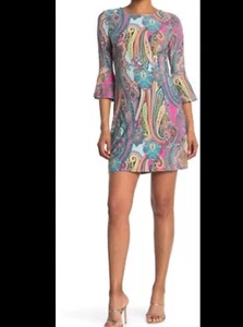 TOMMY HILFIGER women’s Petite Paisley Bell-Sleeve Sheath Dress in size 10P NEW - Picture 1 of 6