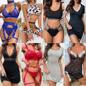Lingerie-Underwear-Sleepwear-Sexy-Pajamas-Dress-Lace-Babydoll-Nightwear-Robe-US - Picture 1 of 212
