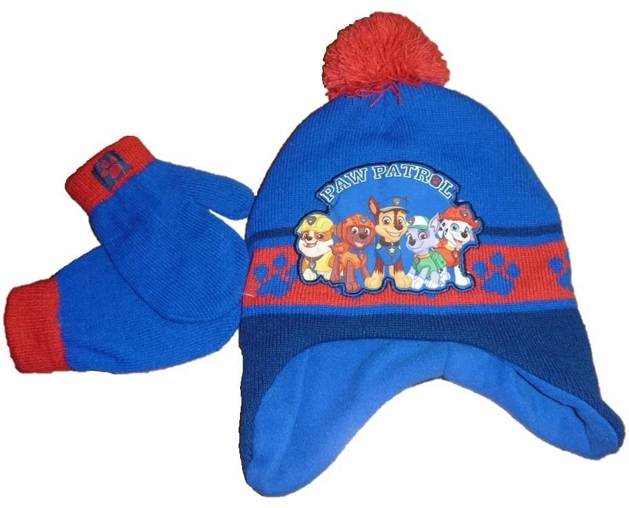Sombrero y mitones tramperos tejidos forrados de lana PAW PATRL azul OSFM para niños pequeños nuevos con etiquetas Foto 1 de 1