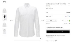 New Hugo Boss mens white cotton slim fit smart office lv suit tie shirt 17 43 XL
