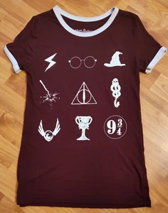 HARRY POTTER GIRLS SZ S LONG T-SHIRT TOP 9 3/4 GLASSES HAT - Picture 1 of 4
