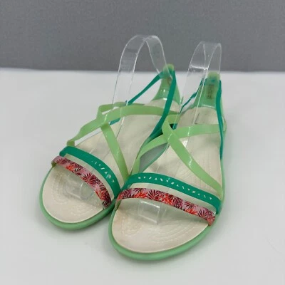 Crocs Isabella Strappy Jelly Slip On Sandals Womens 10 Green Flats Shoes 205150 - Image 1 of 4