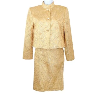 Giacca tuta broccato oro vintage anni 90 Y2K Perry Ellis gonna a matita metallizzata 4/6 - Foto 1 di 10