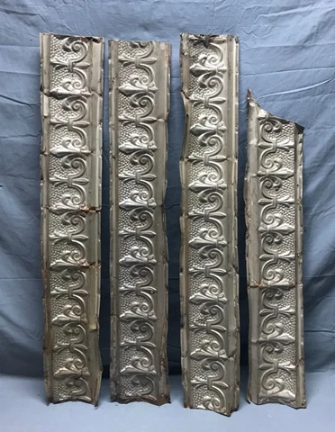 11 Linier Feet Antique Tin Ceiling Cove Trim Flora Da Lis VTG Silver Old 78-23B Cover