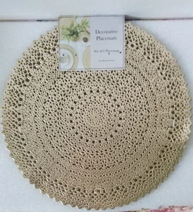 New Round 16 in. Soft Vinyl Decorative Placemats Gold Set of 6 - Picture 1 of 7