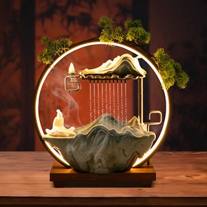 Indoor Waterfall Fountain, Tabletop Fountain W/ Lights, Water Fountain with Pump - Picture 1 of 24