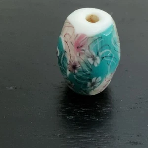 Apr-44 Japanese OJIME tombodama netsuke green and pale floral pattern on a white - Picture 1 of 6