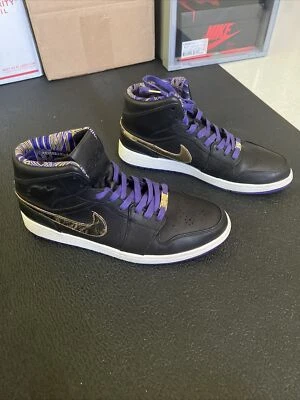 Nike Air Jordan 1 Mid Nouveau BHM Black Purple Mens Size 12 629151-009 - Image 1 of 4