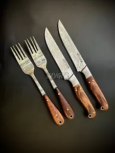 Set coltelli bistecca fatti a mano | acciaio damasco | posate | forgiati a mano | manico in legno - Foto 1 di 16