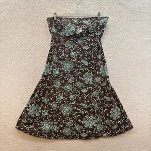 Y2K Vintage Gap Midi Dress 10 Brown Blue Floral Strapless A-Line Tropical Fairy - Picture 1 of 9