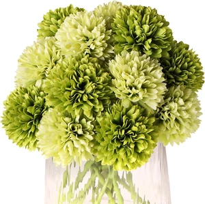 20Pcs Green Artificial Chrysanthemums Fake Silk Ball Flowers Mums Bouquets Arran - Picture 1 of 12