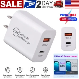 Dual Port 20W USB-C Wall Charger Fast Charging Block Quick Charge Power Adapter - Picture 1 of 15