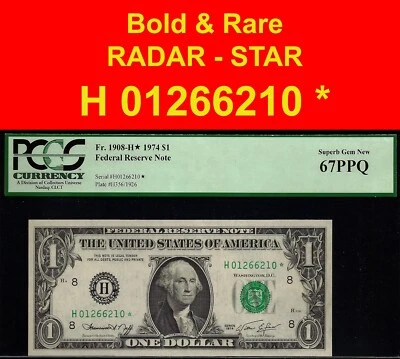 1974 $1 FRN St. Louis PCGS 67PPQ top pop highest graded radar star Fr 1908-H* - Image 1 of 4