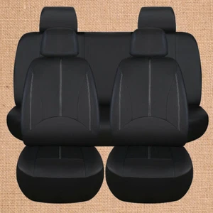 Juego completo de funda de asiento de automóvil de cuero PU para asiento trasero delantero colchón protector negro - Imagen 1 de 9