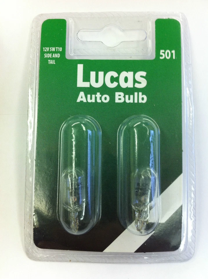10 x (ten) Lucas 501 Capless ( push in ) Clear Sidelight Bulb (LLB501) 12v 5w