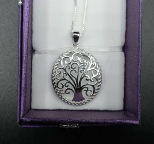 New Solid Sterling Silver Tree of Life Pendant And Box Chain Gift Boxed - Picture 1 of 4