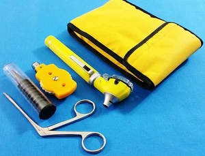 YELLOW FIBER OPTIC Otoscope Ophthalmoscope LED Diagnostic+Alligator ENT forceps - Picture 1 of 8