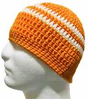 Mens Unisex TEEN Crochet SKI Hat Beanie Handmade Cleveland Browns Orange White