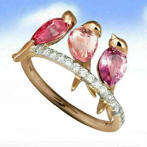 Animal Silver Women Vintage Ring Size 44357 Jewelry 925 Men Ruby 3 Birds - Picture 1 of 11