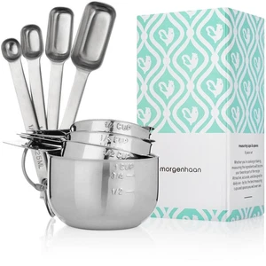 Premium 304 Stainless Steel Measuring Kit - 8-Piece Essential Cups and Spoons... - Picture 1 of 9
