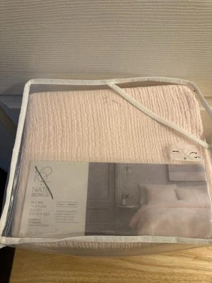 New Nate Berkus Pink Micro Texture Pink Gauze Full Queen Duvet Cover & Shams Set - Image 1 of 4
