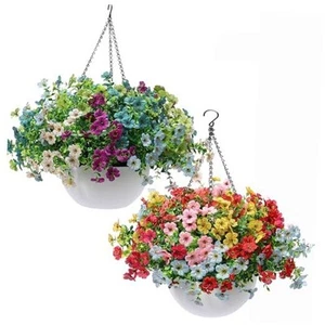 2 Pack Artificial Hanging 2 Pack White Baskets/Mixed 9 Colors 30 Sprays Flowers - Picture 1 of 8