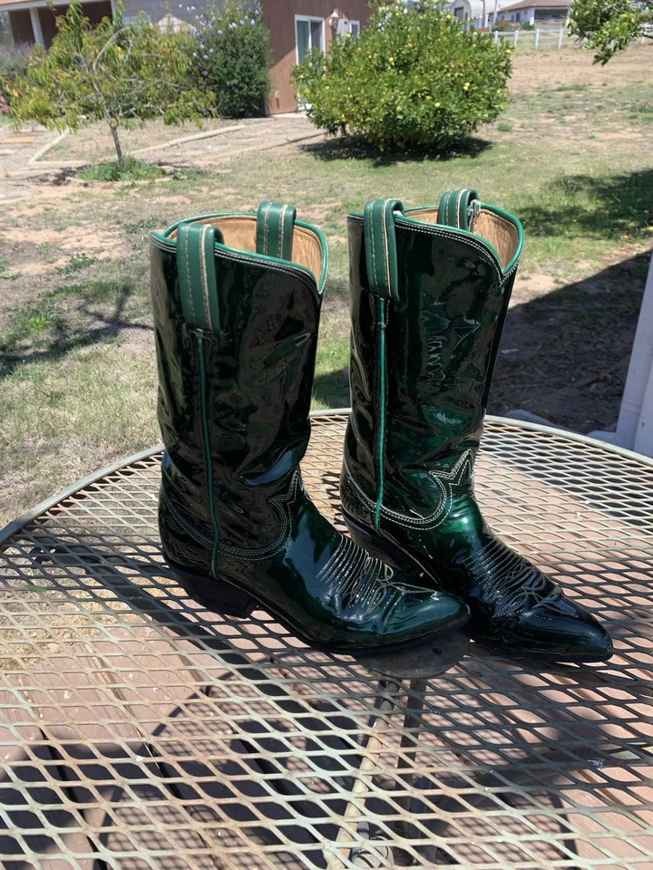 Rare 1960s Tony Lama Green Patent Leather Cowboy Boots | Vintage Western Size 5B - Image 1 of 4