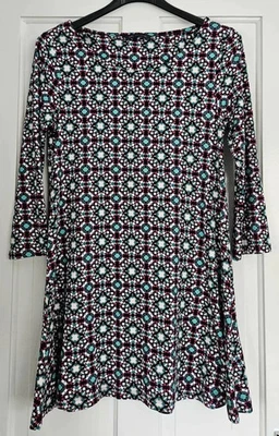 M&S Collection Tunic Top Size 10 Geometric Print 3/4 Sleeve Stretch Viscose - Image 1 of 4