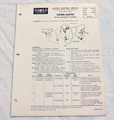 1961 Buick LeSabre Invicta Original GM Guide-Matic Service/Repair Info 61 NOS - Image 1 of 4