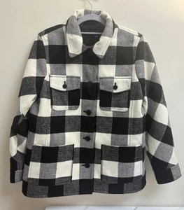 Talbots Women Black White Buffalo Check Shacket Jacket Size Medium Button Front - Picture 1 of 5