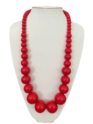Damen Kette Statement Perlen Modeschmuck Handgefertigt Halskette Holz Rot - Bild 1 von 4