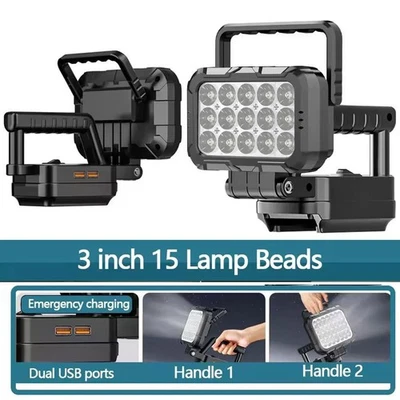 For Battery Flashlight Portable LED Spotlight Floodlight Dual Charging Port NEW~ - Image 1 of 4