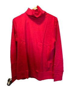 LL Bean Women’s Interlock Cotton Mock Neck Long Sleeve Top Size XL Barberry - Picture 1 of 6