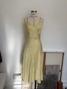 Rare Vintage Ghost London Butter Yellow Lace Satin Midi Slip Dress size XS - Picture 1 of 11