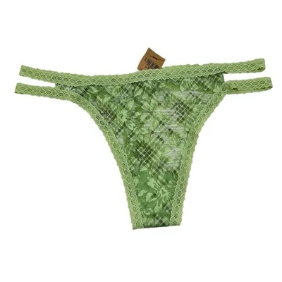 Victoria's Secret розовый зеленый клетку цветочный кружева стринги трусики двойной ремень белье - Изображение 1 из 4