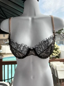 Kiki De Montparnasse Enchante Demi Bra US 36B Nude & Black Lace Goth Grunge - Picture 1 of 9