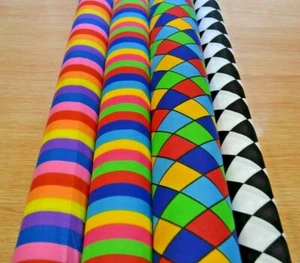 MULTI STRIPES & HARLEQUIN ON PRINTED POLY COTTON FABRIC - WIDTH 112 CM - Picture 1 of 4