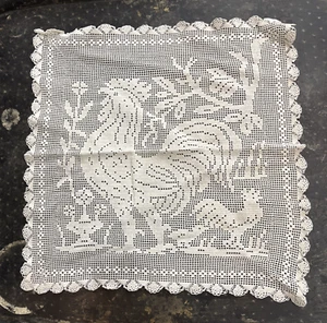 napperon En Dentelle broderie embroidery Ancienne french Antique Lace coq - Imagen 1 de 2