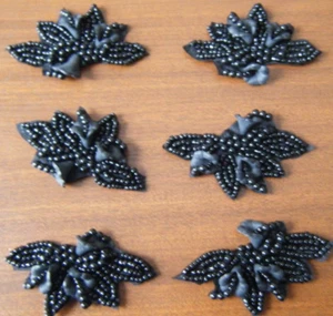 Antique French 6 pieces Passementerie glass mourning black beaded flowers deco - Picture 1 of 3